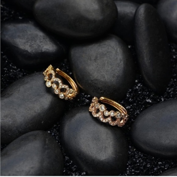 GOLD 14k Gold Plated Cubic Zirconia Crown Hoop Earrings - Picture 3 of 4